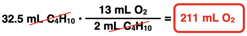 32.5 mL C4H10•(13 mL O2/2 mL C4H10)